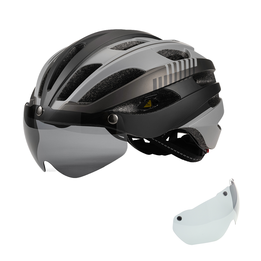 Men's & Women's Cycling Helmet with Goggles & LED Light