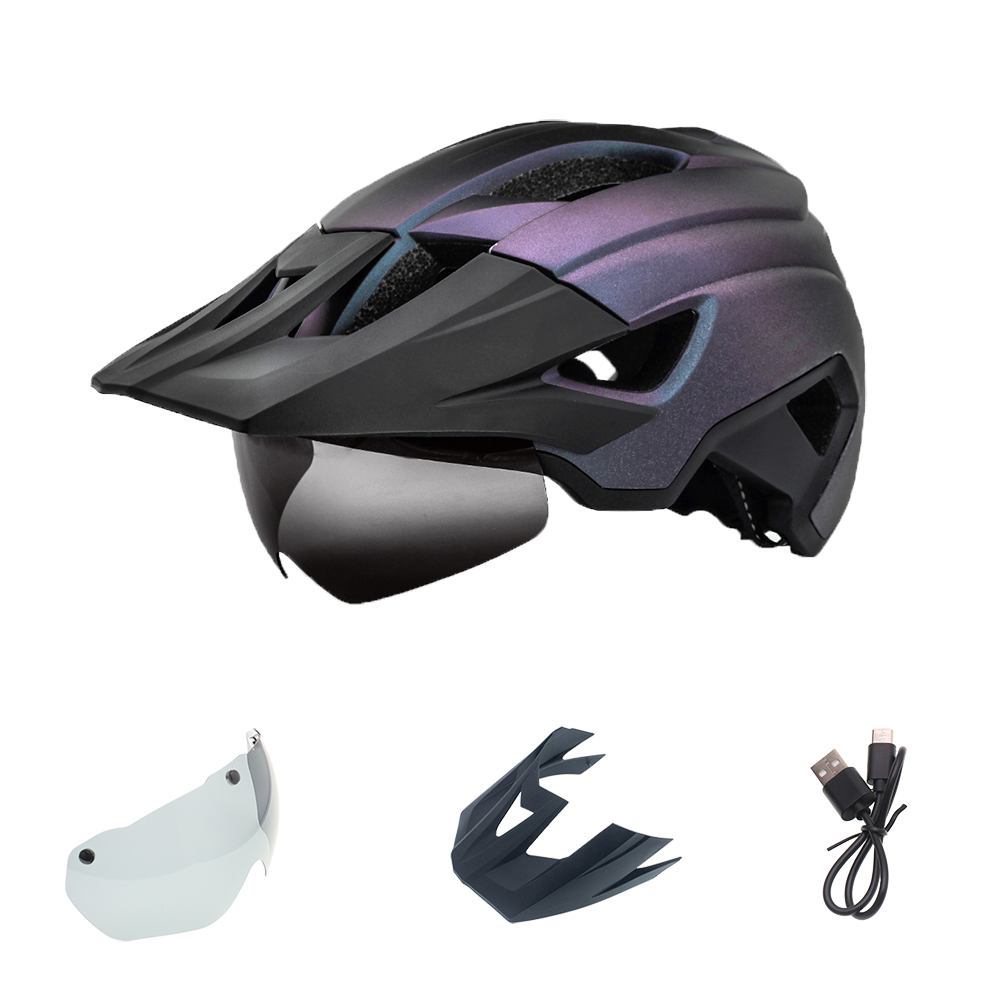 Bicycle Helmet with USB Light, Goggles & Sun Visor