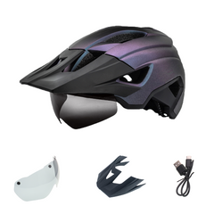 Bicycle Helmet with USB Light, Goggles & Sun Visor