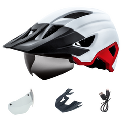 Bicycle Helmet with USB Light, Goggles & Sun Visor