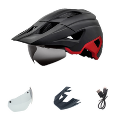 Bicycle Helmet with USB Light, Goggles & Sun Visor
