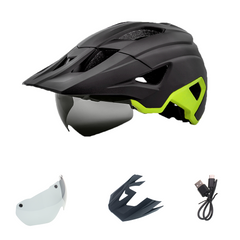 Bicycle Helmet with USB Light, Goggles & Sun Visor