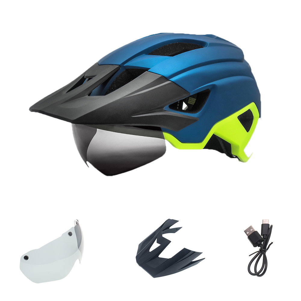 Bicycle Helmet with USB Light, Goggles & Sun Visor