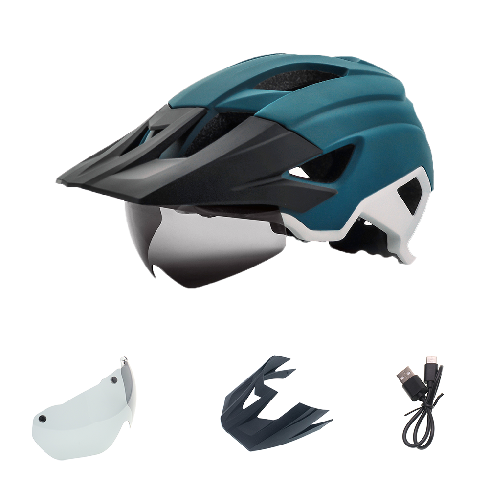 Bicycle Helmet with USB Light, Goggles & Sun Visor